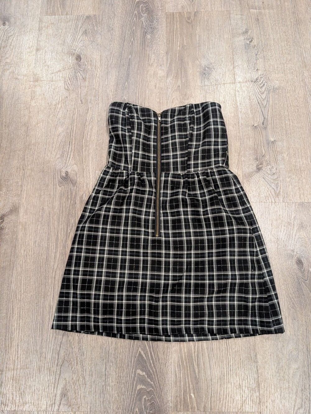 Charlotte Russe Plaid Strapless Mini Dress Medium Black White Grunge Y2K